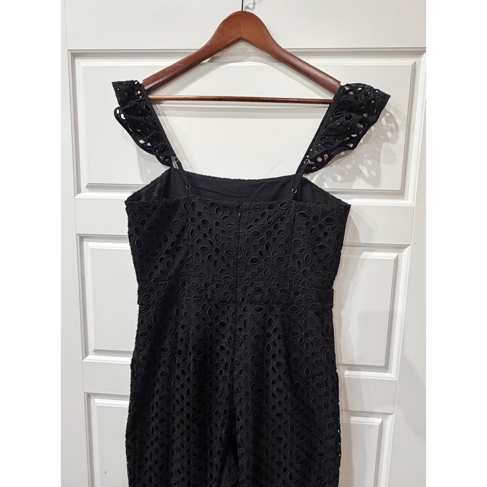 J. Crew Kasana Black Embroidered Eyelet Ruffle Strap Jumpsuit Size 8 Coastal - Picture 9 of 11